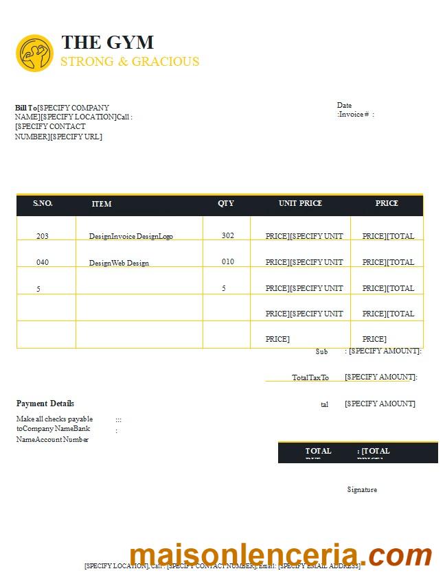 Darmowy szablon faktury siłowni w formatach Word i PDF